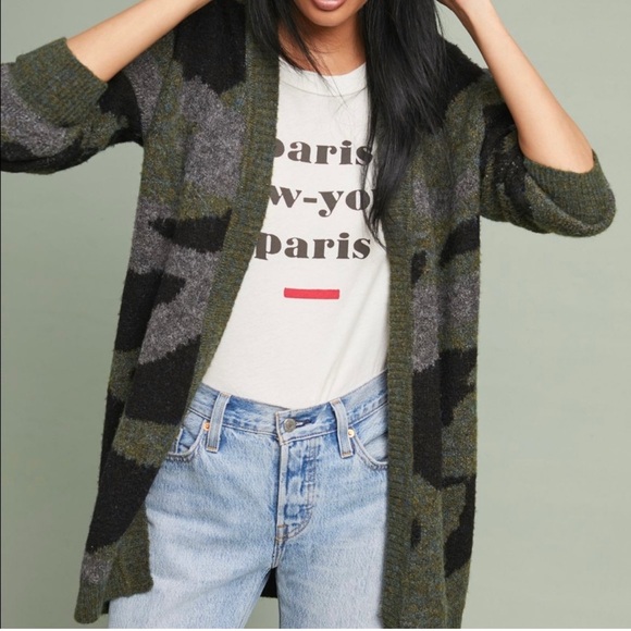 ANTHROPOLOGIE MOTH Camo Knit Open Front Cardigan Size Medium - Picture 2 of 15